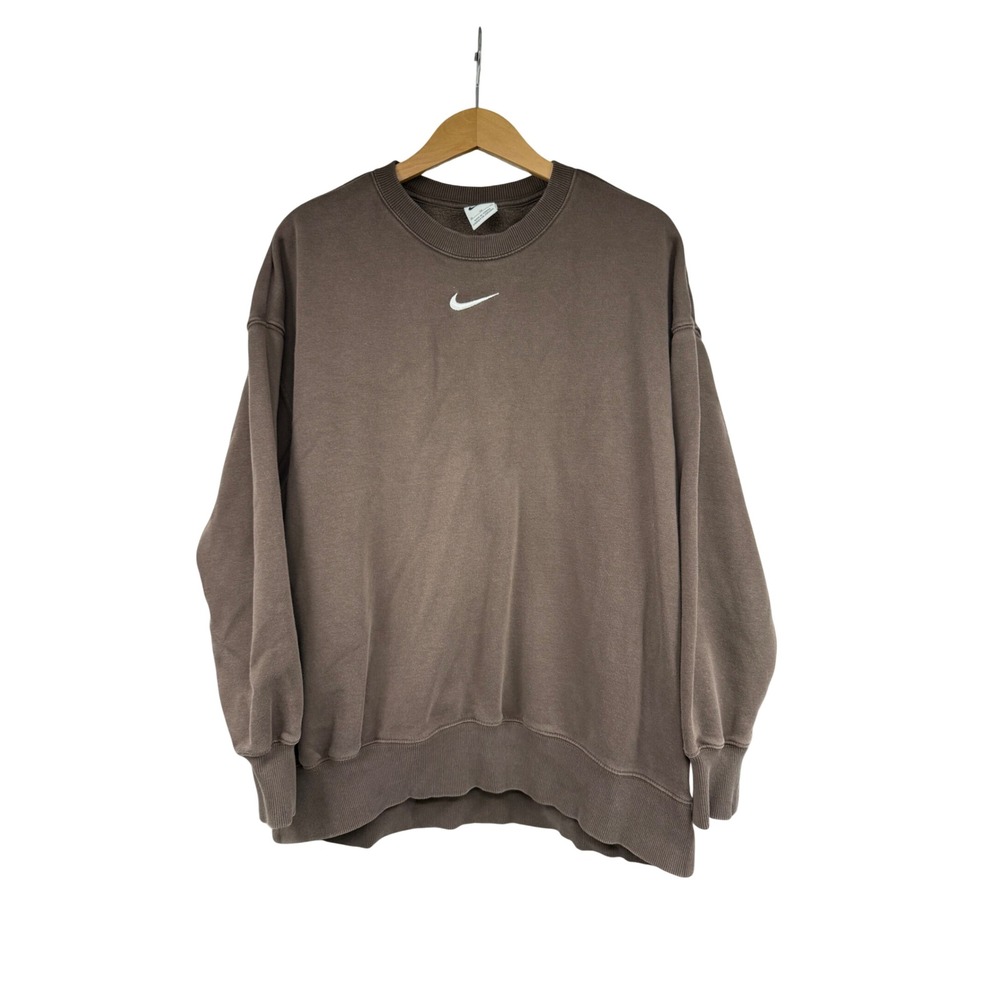 Nike Women Phoenix Oversized Crewneck Sweatshirt Brown Fleece XL